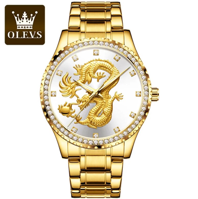 Picture of Olevs 5515S Golden Stainless Steel Analog Wrist Watch For Men - White & Golden