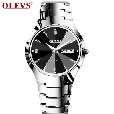 Picture of Olevs 8697S Silver Tungsten Steel Analoge Wrist Watch For Men - Black & Silver