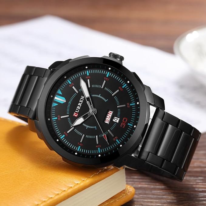 Picture of CURREN C8266S Black Stainless Steel Watch For Men - Black & Blue