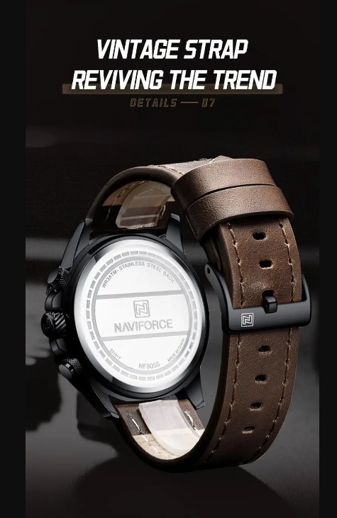 Picture of NAVIFORCE NF8055L PU Leather Chronograph Watch For Men’s –Black & Chocolate