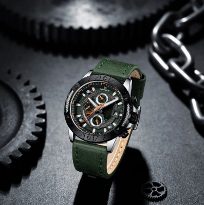 Picture of NAVIFORCE NF8055L PU Leather Chronograph Watch For Men’s – Green Silver & Black