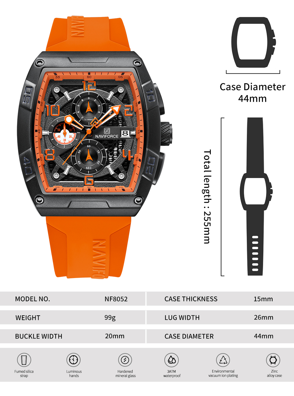 Picture of NAVIFORCE NF8052 Luminous Hollow Dial Barrel-shaped Sports Watch