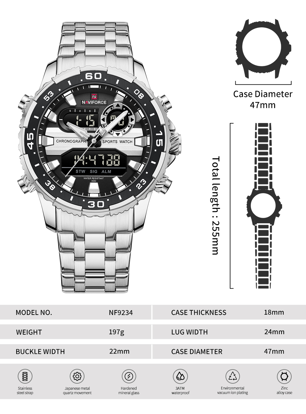 Picture of NAVIFORCE NF9234 Multi-Function Dual-Display Heavy Machinery Design Watch For Men