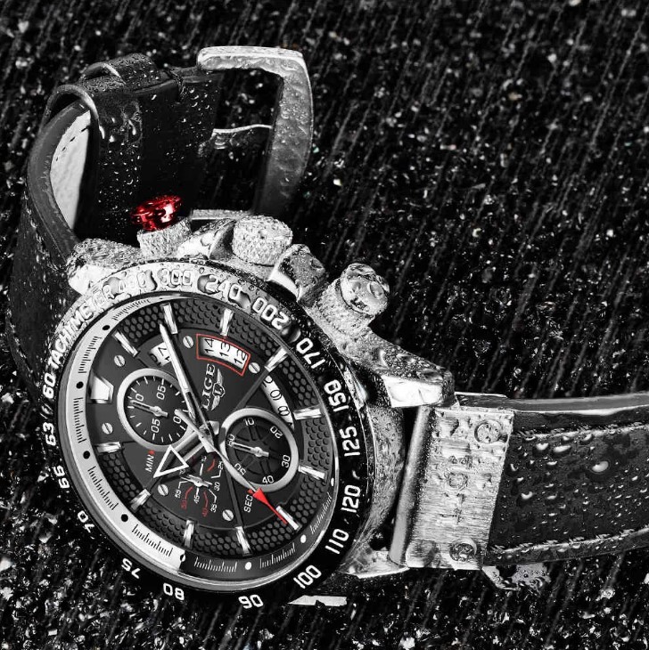 Picture of LIGE LG8932L Black PU Leather Chronograph Watch For Men - Silver & Black