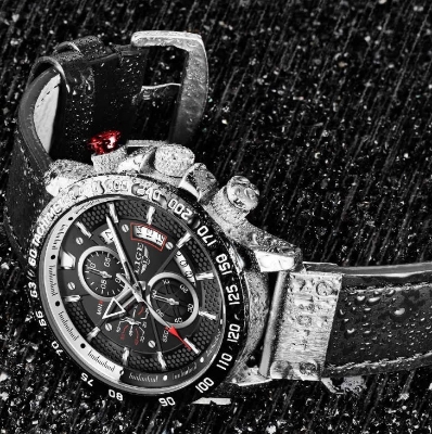 Picture of LIGE LG8932L Black PU Leather Chronograph Watch For Men - Silver & Black