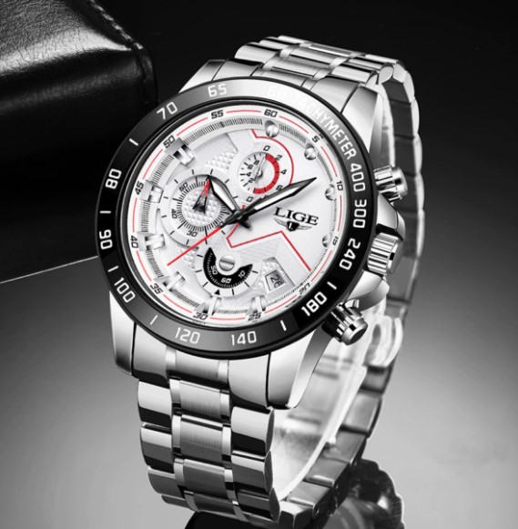 Picture of LIGE LG9982S Stainless Steel Chronograph Watch For Men - Silver & White