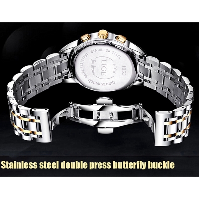 Picture of LIGE LG9810S Stainless Steel Chronograph Watch For Men - RoyalBlue Silver & Golden