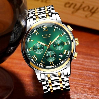 Picture of LIGE LG9810S Stainless Steel Chronograph Watch for Men – Silver Golden & Green