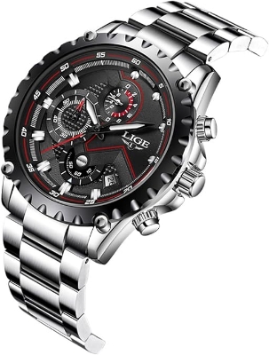 Picture of LIGE LG9821S Stainless Steel Chronograph Quartz Watch for Men - Silver & Black