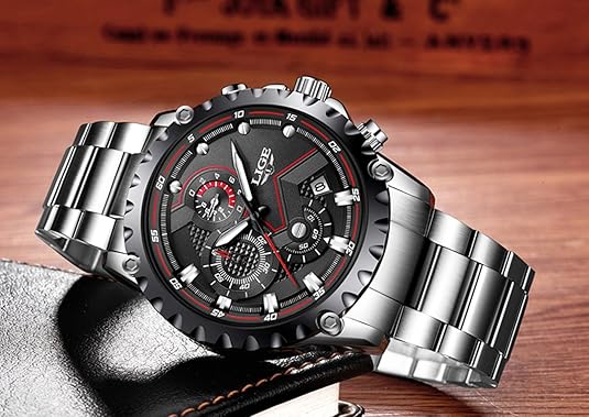 Picture of LIGE LG9821S Stainless Steel Chronograph Quartz Watch for Men - Silver & Black