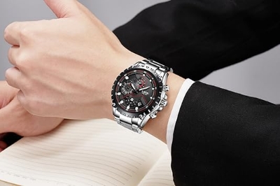 Picture of LIGE LG9821S Stainless Steel Chronograph Quartz Watch for Men - Silver & Black