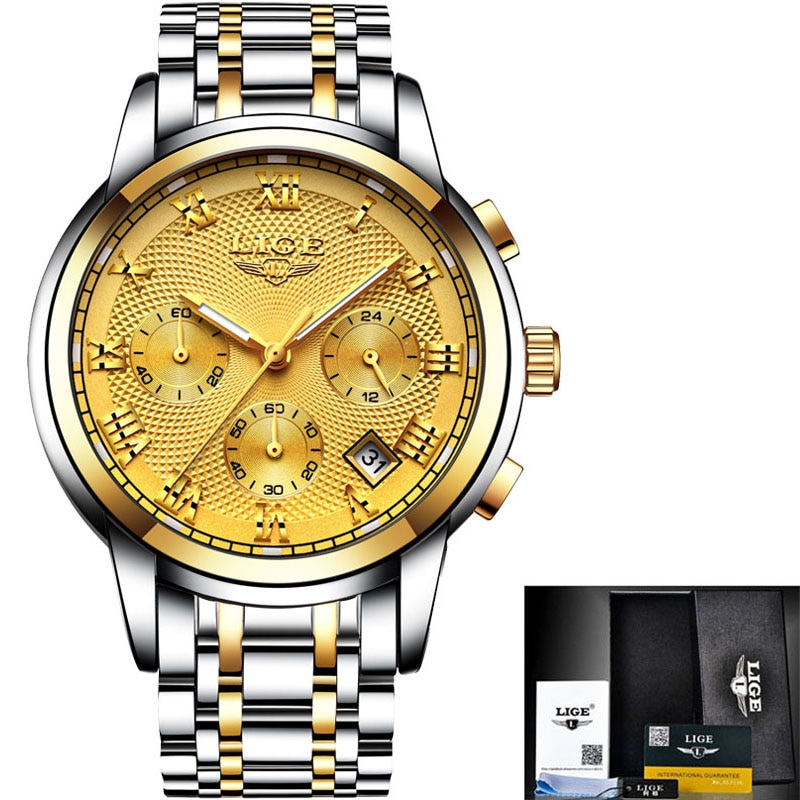 Picture of LIGE LG9849S Stainless Steel Chronograph Watch For Men – Silver & Golden