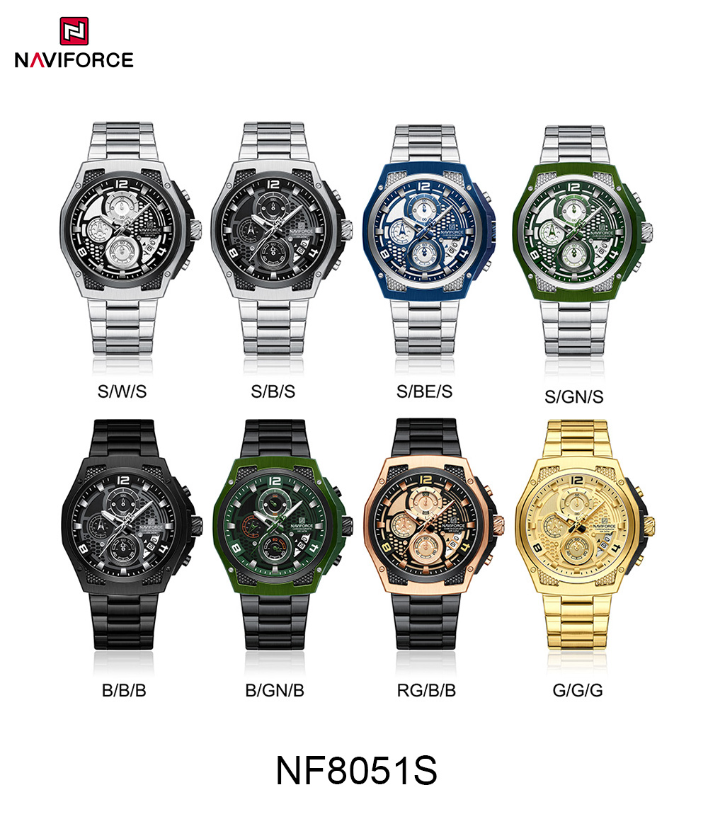 Picture of NAVIFORCE NF8051 Men’s Stainless Steel Strap Luminous Waterproof Honeycomb Design Fashion Watch