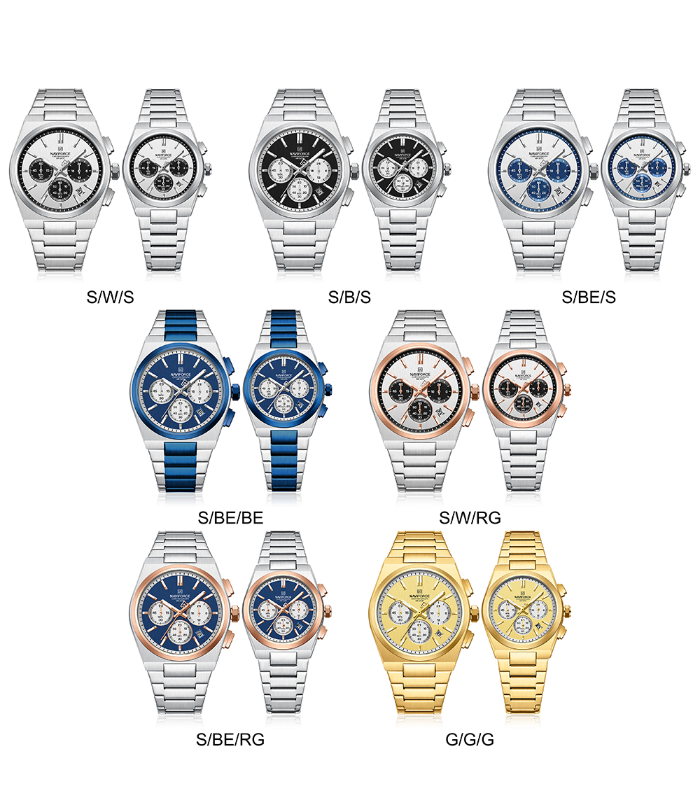 Picture of NAVIFORCE NF8048 Classic Stylish Timeless Love Chronograph Stainless Steel Strap Couples Watches