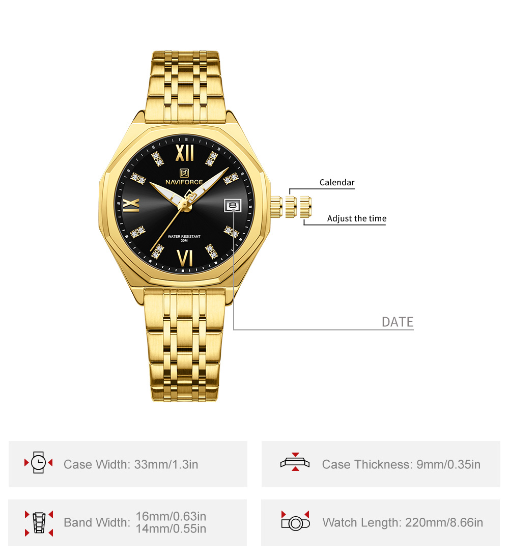 Picture of NAVIFORCE NF5052 Ladies Luxury Watch with Japanese Quartz Movement Elegant Diamond Design Stainless Steel Waterproof Fashion Casual Wristwatch