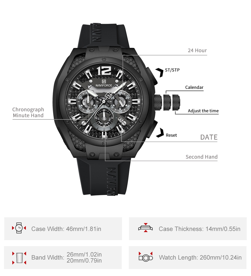 Picture of NAVIFORCE NF8063 Men’s Quartz Chronograph Watch Luminous Waterproof Sports Style with Date and Stopwatch