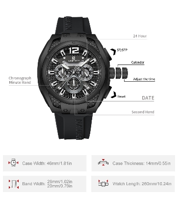 Picture of NAVIFORCE NF8063 Men’s Quartz Chronograph Watch Luminous Waterproof Sports Style with Date and Stopwatch