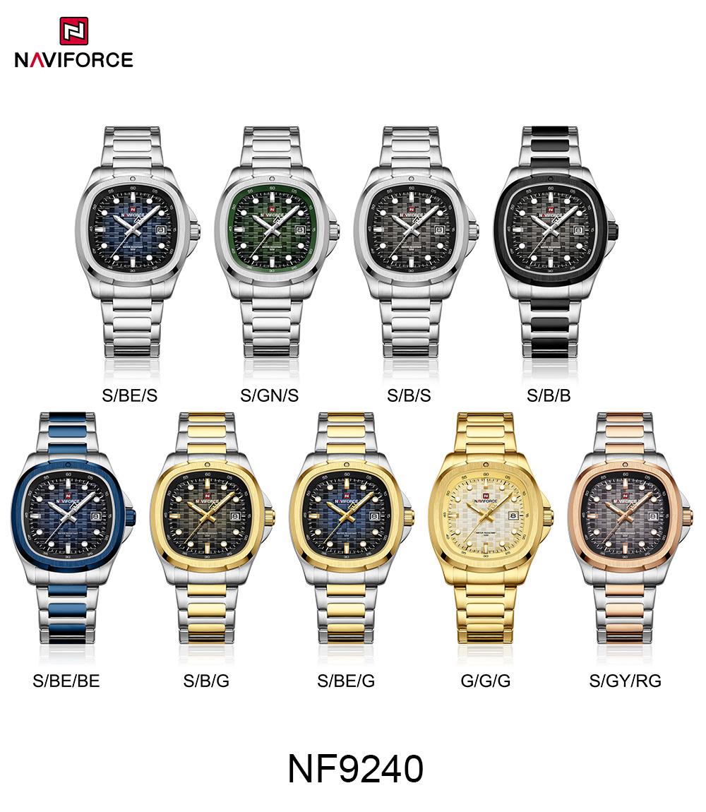 Picture of NAVIFORCE NF9240 Men’s Quartz Date Watch Japanese Movement Square Dial Stainless Steel Waterproof Design
