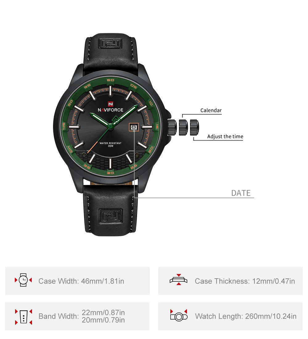 Picture of NAVIFORCE NF9248 PU Leather Japanese Movement Luminous Waterproof Sports Watch With Date For Men