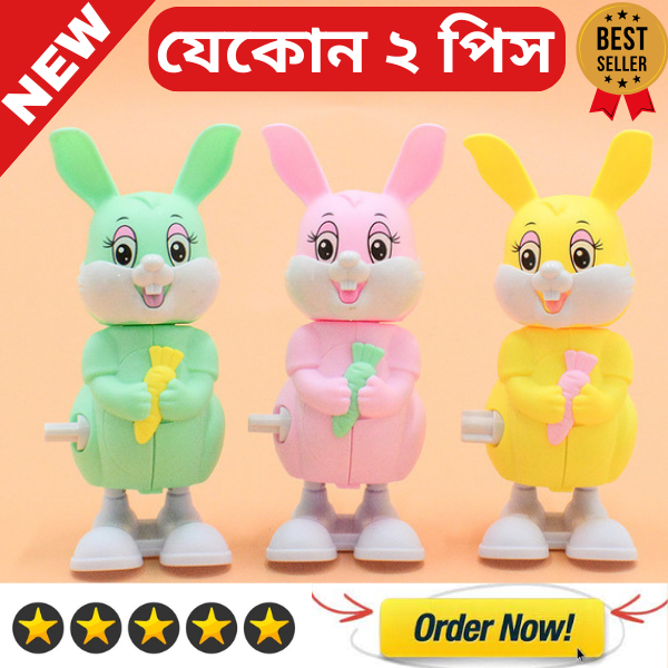 Picture of 2 Pieces Clockwork Rabbit Key Toys for Kids - Jumping and Running Toy for Early Development, Shape and Colors Learning