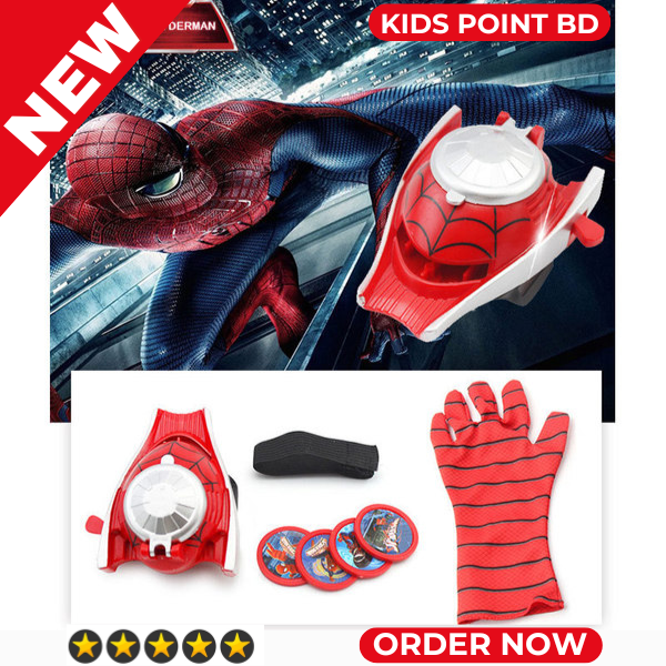Picture of Spiderman Toy for Boys (4 Pcs Web Play Movie Hero Wrist Plastic Toys & Spiderman Launcher Gloves 1 Pcs with Wrist 1 Launcher Toys Set Special Birthday Gift for Kids)