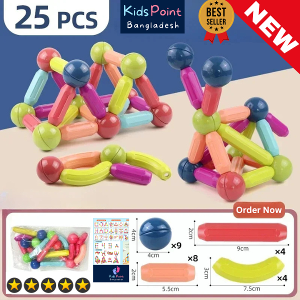 Picture of Magnetic Bar Blocks (16, 25, 36, 42, 64 Pieces), Educational Magnetic Building Blocks, STEM Stacking Construction Sticks Games Toys for Age 3+ Kids Toddlers Boys Girls