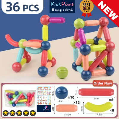 Picture of Magnetic Bar Blocks (16, 25, 36, 42, 64 Pieces), Educational Magnetic Building Blocks, STEM Stacking Construction Sticks Games Toys for Age 3+ Kids Toddlers Boys Girls