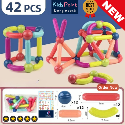 Picture of Magnetic Bar Blocks (16, 25, 36, 42, 64 Pieces), Educational Magnetic Building Blocks, STEM Stacking Construction Sticks Games Toys for Age 3+ Kids Toddlers Boys Girls