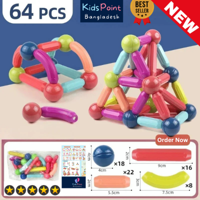Picture of Magnetic Bar Blocks (16, 25, 36, 42, 64 Pieces), Educational Magnetic Building Blocks, STEM Stacking Construction Sticks Games Toys for Age 3+ Kids Toddlers Boys Girls