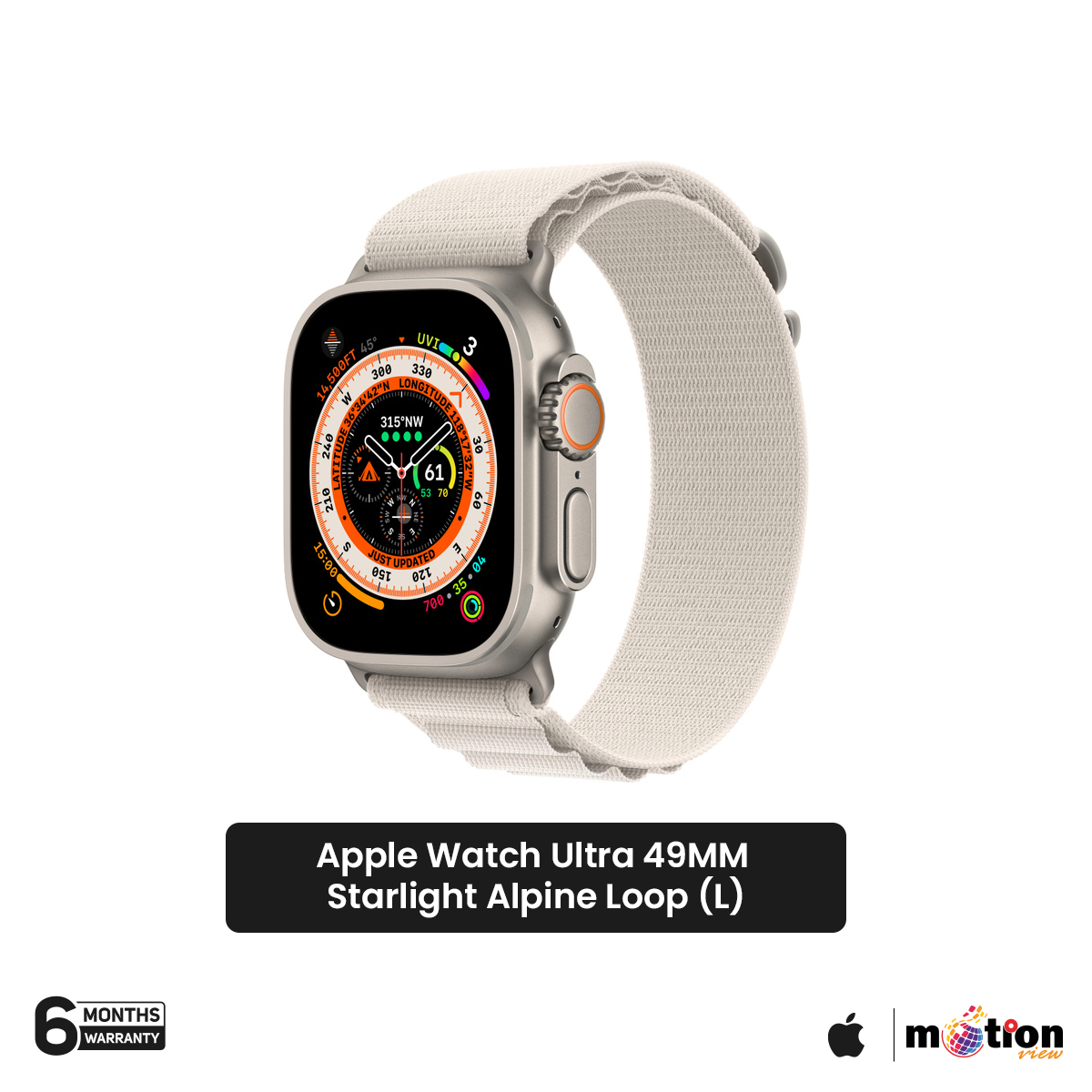 Picture of Apple Watch Ultra [GPS + Cellular 49mm] Smart watch w/Rugged Titanium Case & Starlight Alpine Loop Small Fitness Tracker, Precision GPS, Action Button, Extra-Long Battery Life, Brighter Retina Display [ Large ]