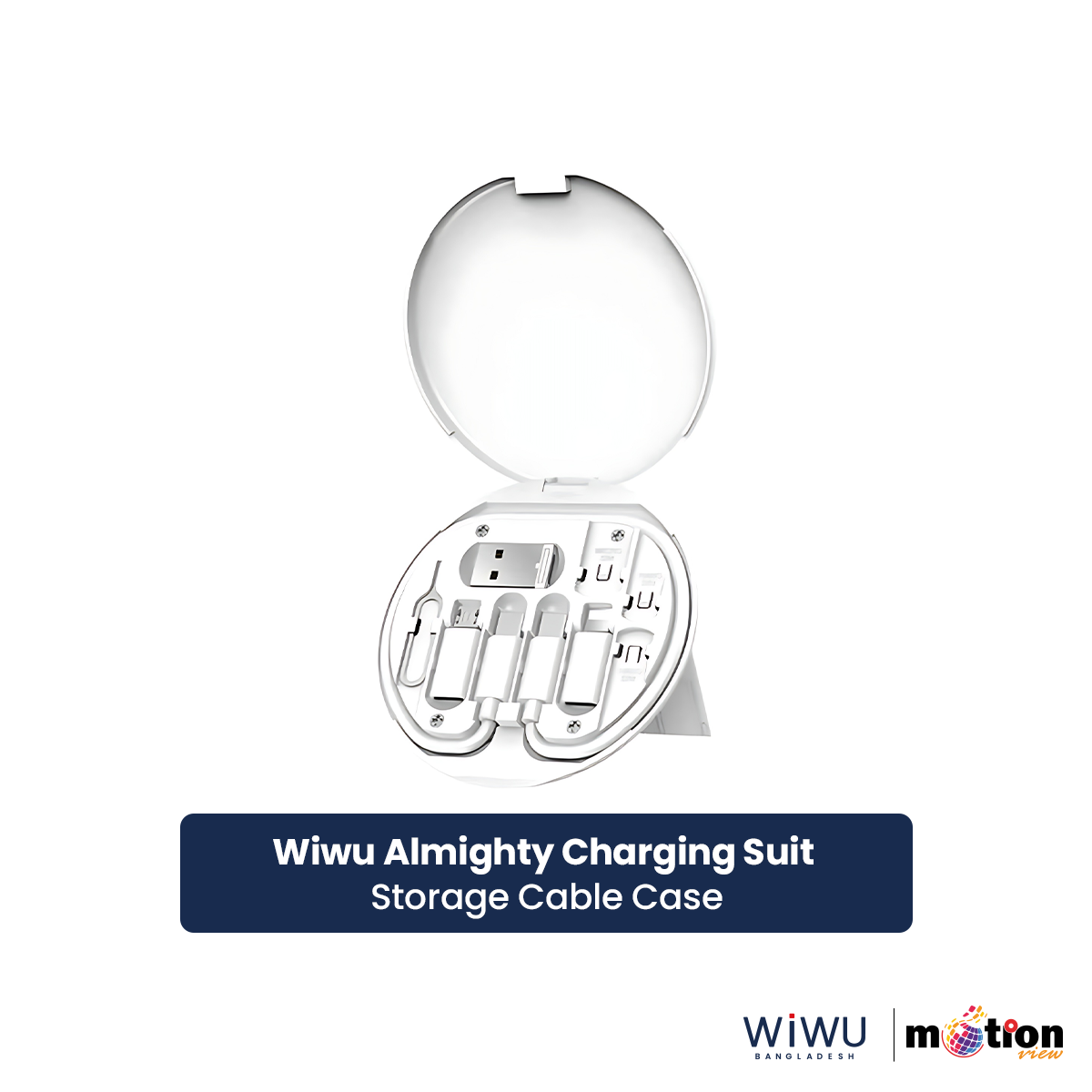 Picture of Wiwu Almighty Charging Suit Storage Cable Case, 60W Smart Charging, 3a Output Max, Take Card Pin, Interface Conversion, USB-C to Type-C 60W, White
