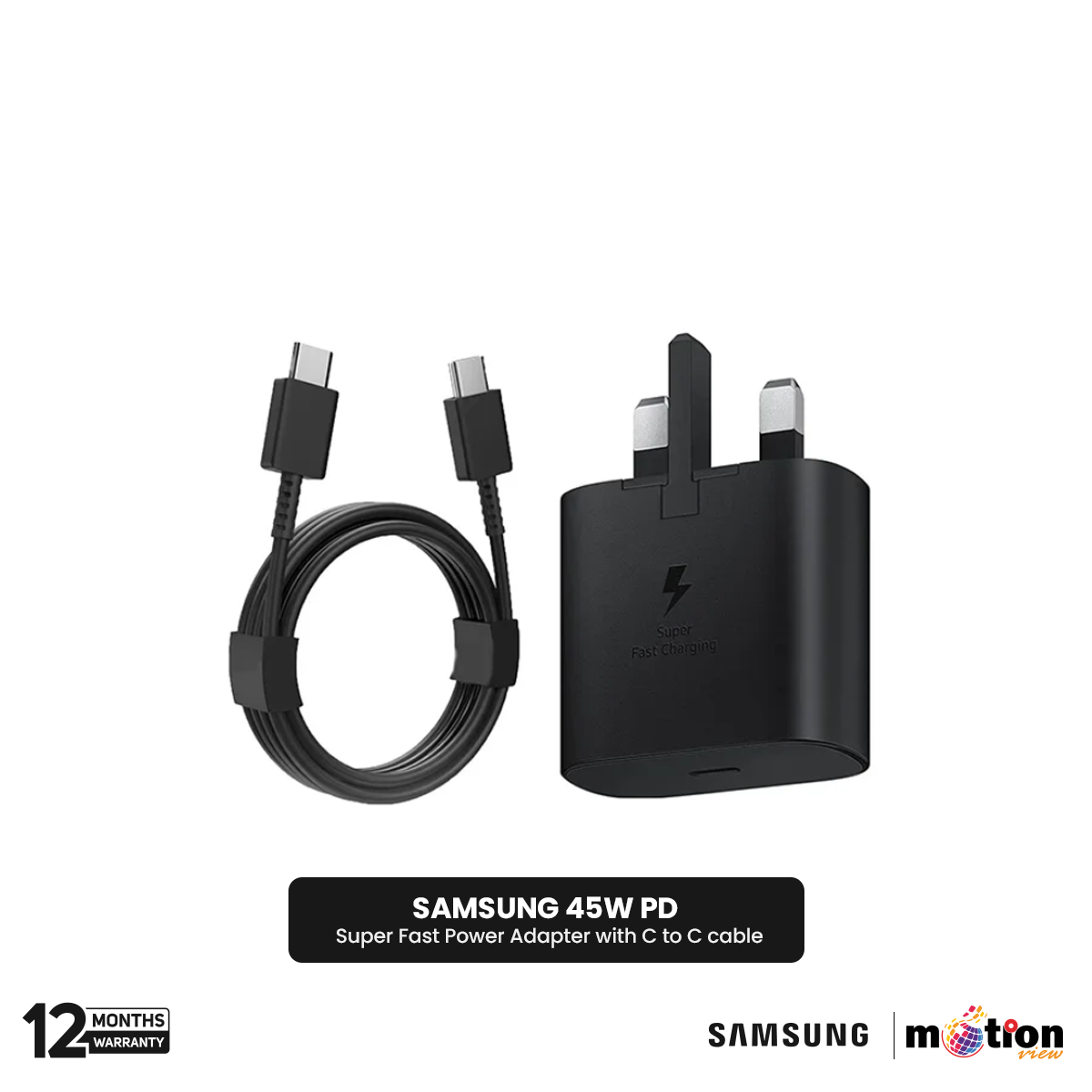 Picture of Samsung 45W PD Super Fast Power Adapter with C to C cable EU (New Pack) -  Black (Model EP-T4511)