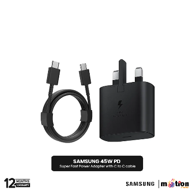 Picture of Samsung 45W PD Super Fast Power Adapter with C to C cable EU (New Pack) -  Black (Model EP-T4511)