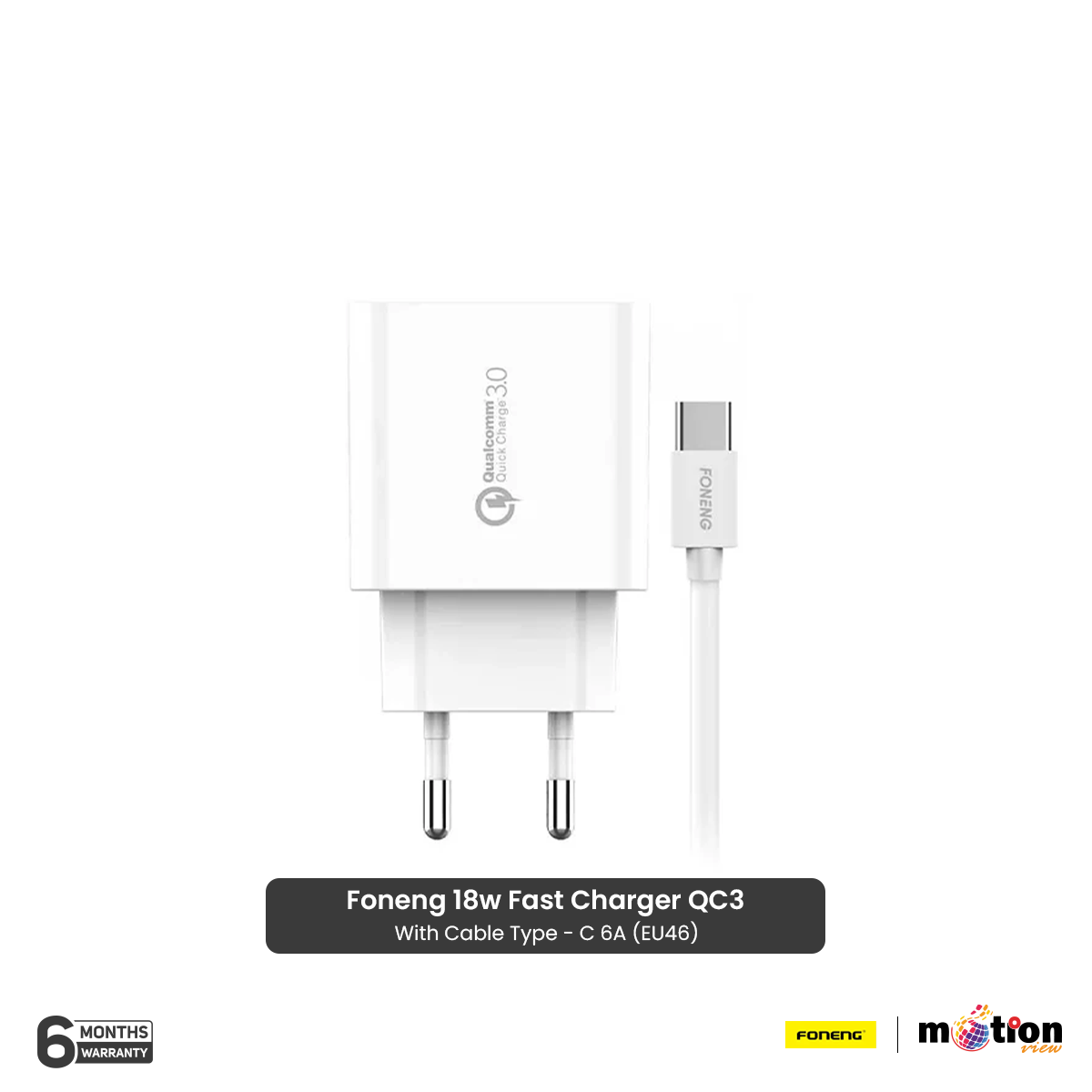 Picture of FONENG 18W Fast Charger QC3 with Cable Type - C - White (EU46)