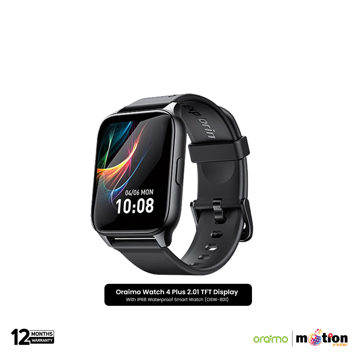 Picture of Oraimo Watch 4 Plus 2.01" TFT Display With IP68 Waterproof Smart Watch (OSW-801) - Black