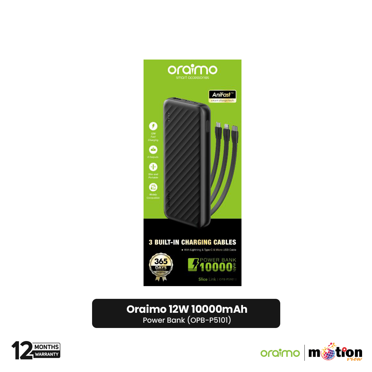 Picture of Oraimo 12W 10000mAh Power Bank (OPB-P5101) - Black