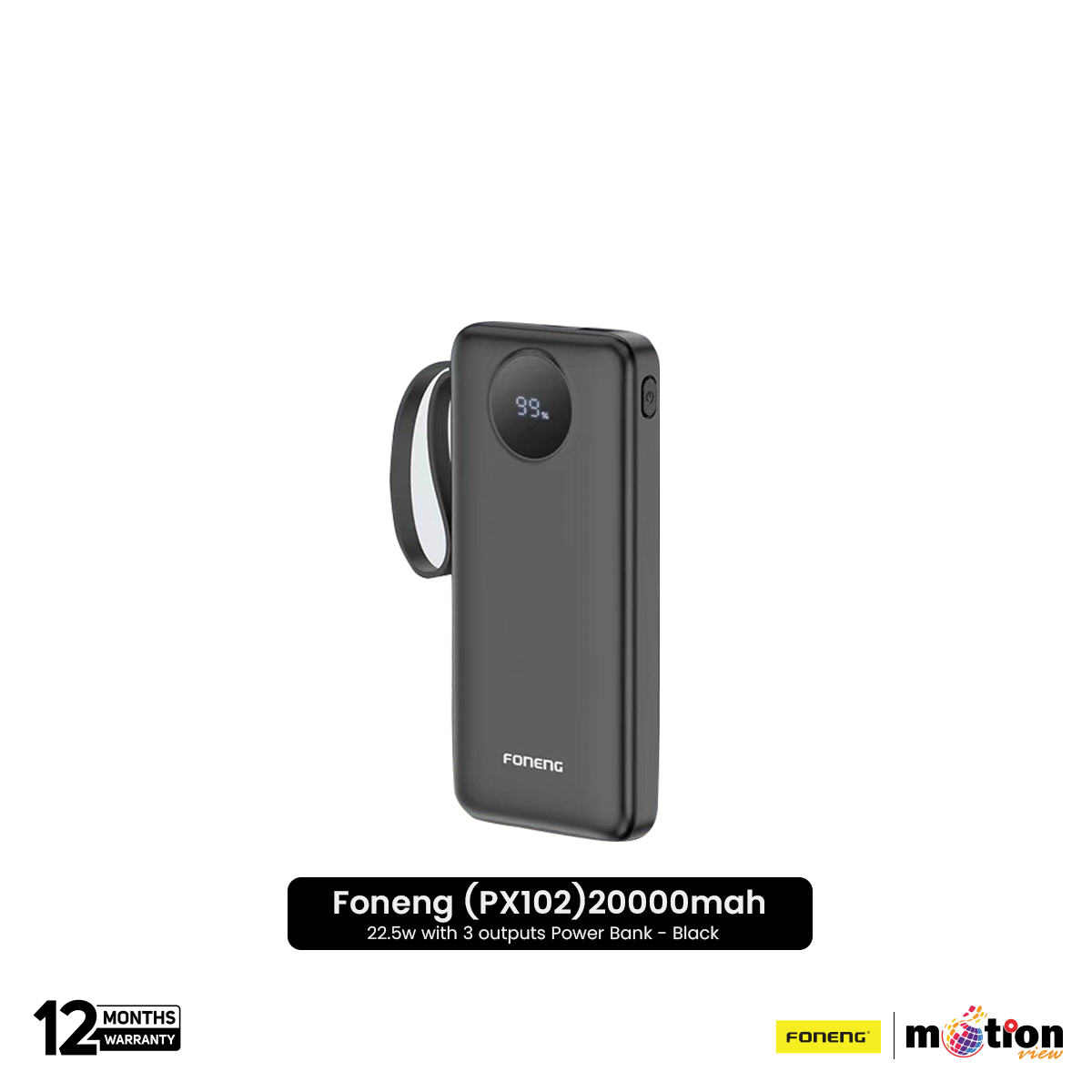 Picture of Foneng (PX102) 20000mah 22.5w with 3 outputs Power Bank - Black