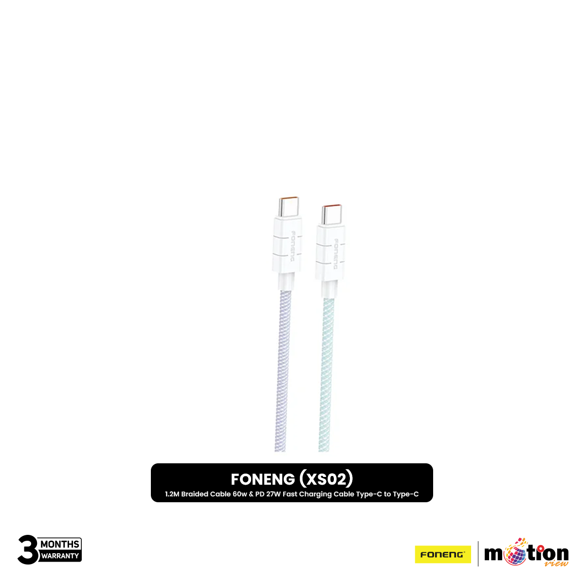 Picture of FONENG (XS02) 1.2M Braided Cable 60w & PD 27W Fast Charging Cable Type-C to Type-C- White