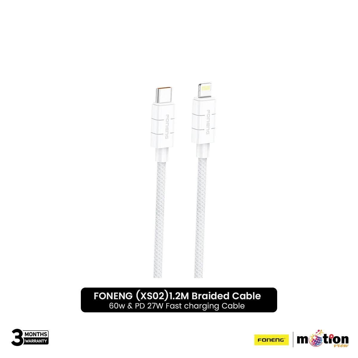 Picture of FONENG (XS02) 1.2M Braided Cable 60w & PD 27W Fast Charging Cable Type-C to Lightning- White