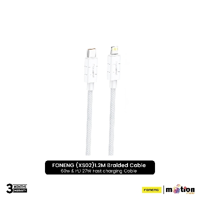 Picture of FONENG (XS02) 1.2M Braided Cable 60w & PD 27W Fast Charging Cable Type-C to Lightning- White