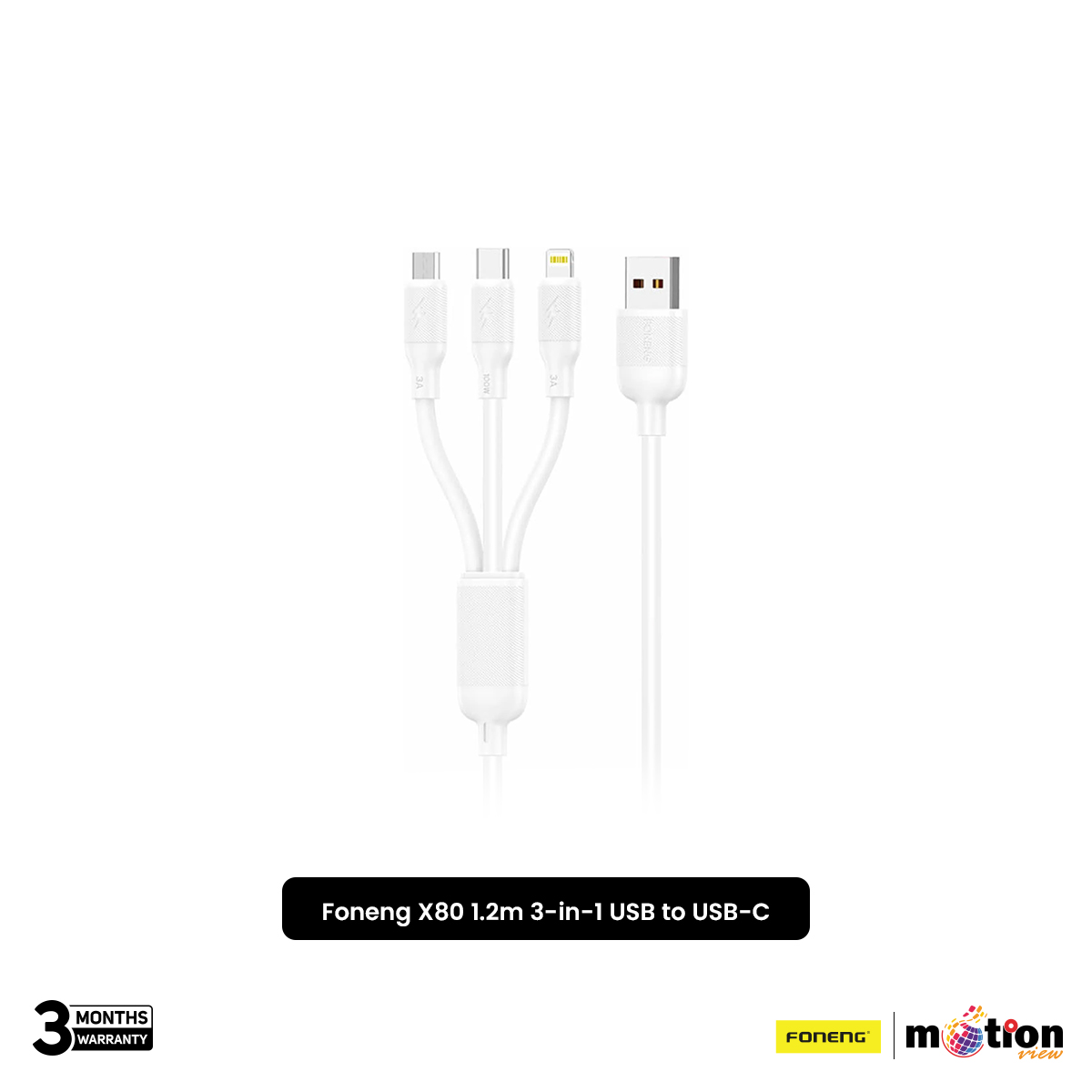 Picture of Foneng (X80) 100W 1.2M 3 in1 USB to USB-C / Lightning / Micro USB Cable