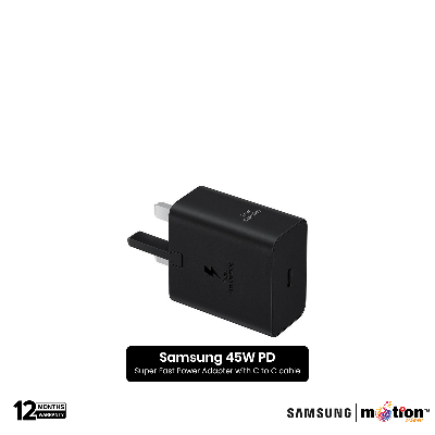 Picture of Samsung 45W PD Super Fast Power Adapter with C to C cable EU (New Pack) - Black (Model EP-T4511)