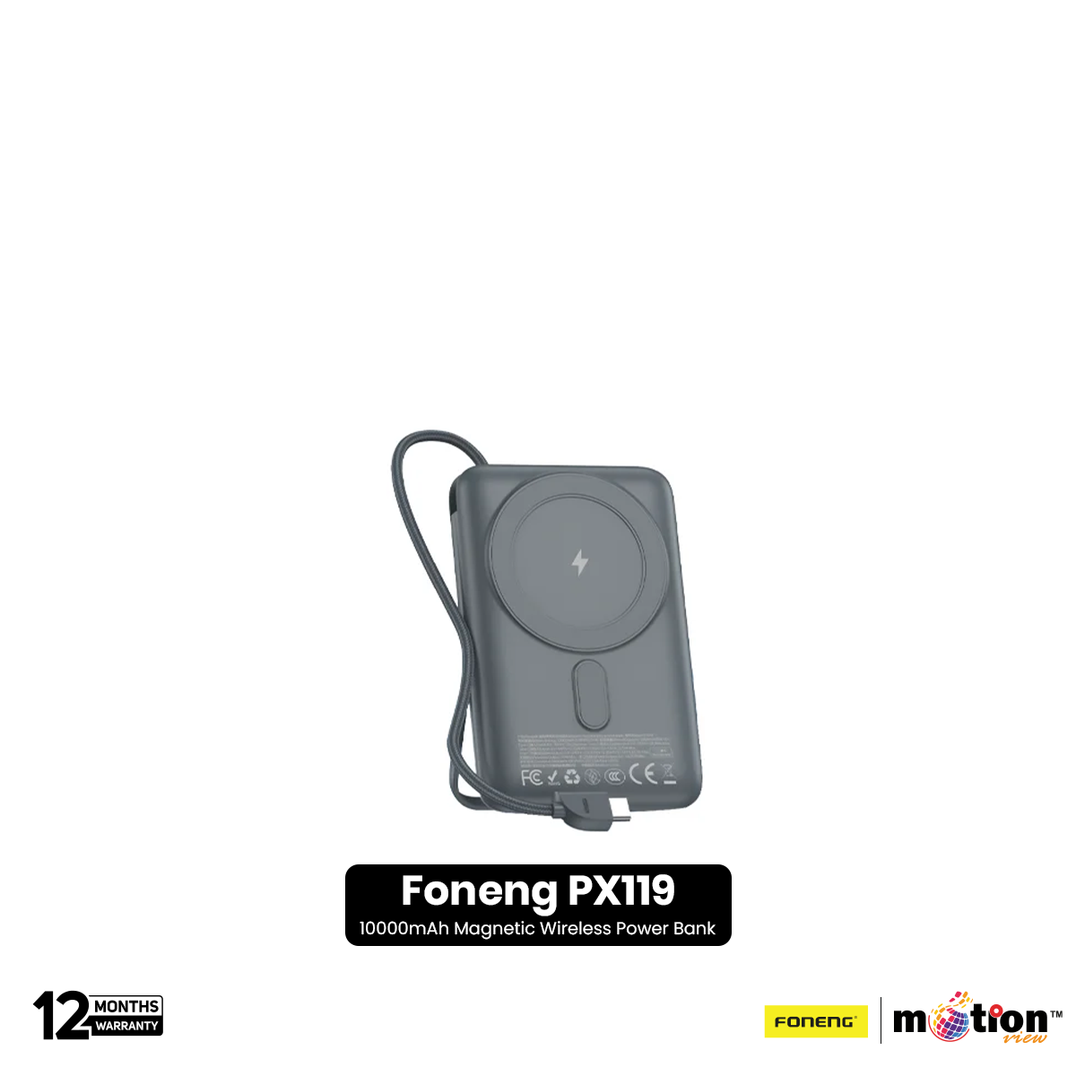 Picture of Foneng (PX119) 10000mAh Magnetic Wireless Power Bank with Built-in Cables (22.5W)
