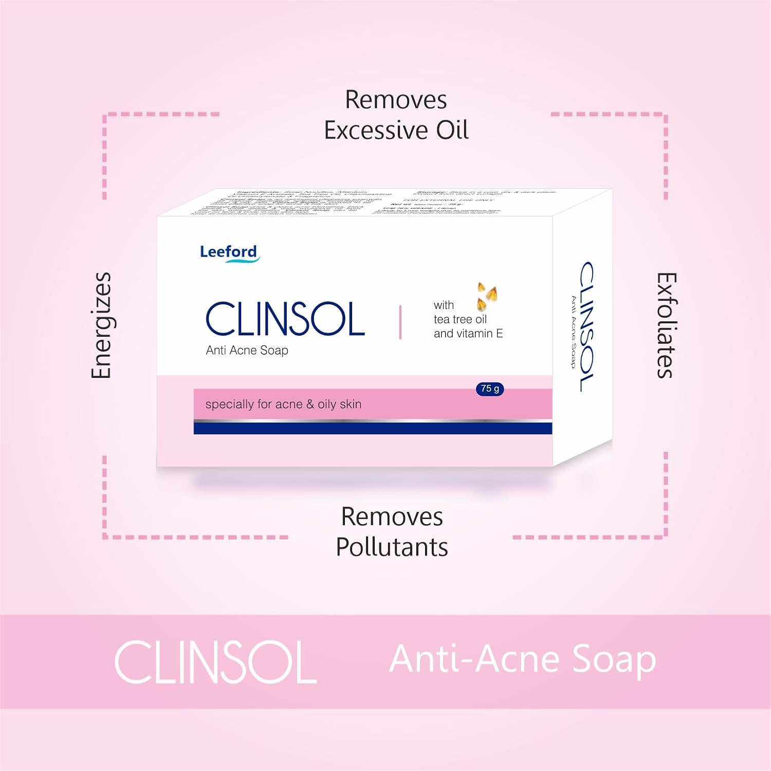 Picture of Leeford Clinsol Soap Pack of 3 (75g Each)- Enriched Tea Tree Oil with Vitamin E for Soft Skin || Gentle on Skin || Helps to remove Acne and Makes Skin..