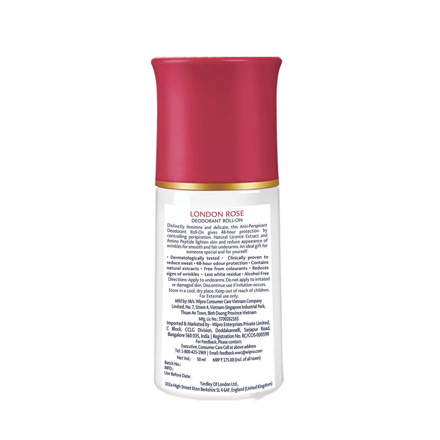 Picture of Yardley London London Rose Anti-Perspirant Deodorant Roll-On| Body Deodorant Roll-On For Women| 48-Hour Active Sweat Protection| Alcohol-Free | 50ml