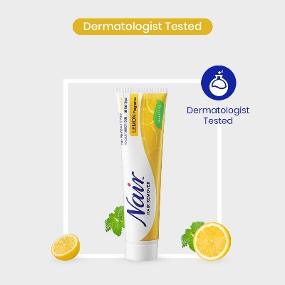 Picture of Nair Tube Hair Remover Cream Lemon Fragrance for Silky and Smooth Skin for all Hair Types, 110 gm, Pack of 1