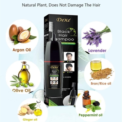 Picture of Dexe ammonia-free organic professional permanent black hair dye shampoo 200ml to cover 100% white hair with comb