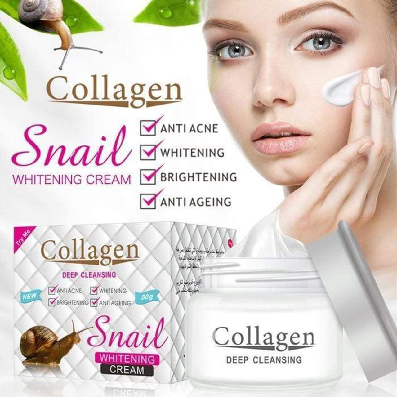 Picture of Collagen Deep Cleansing Whitening Cream - whitening and moisturizing - remove melanin, improve the dull, sallow & uneven skin - 80g