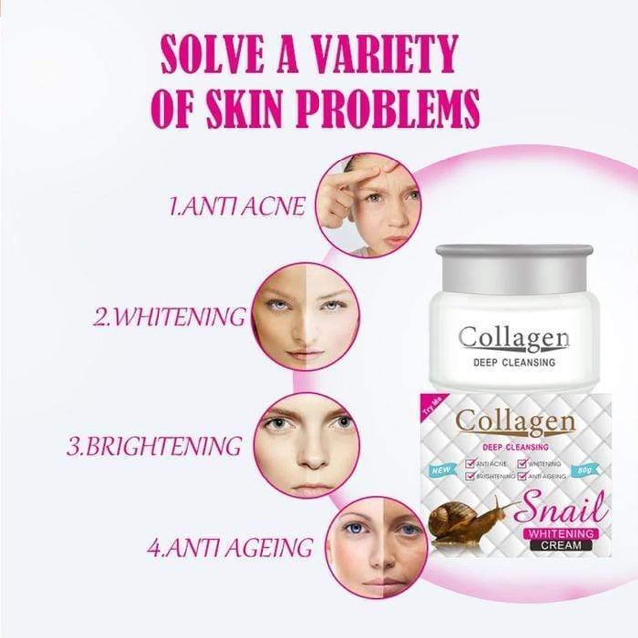 Picture of Collagen Deep Cleansing Whitening Cream - whitening and moisturizing - remove melanin, improve the dull, sallow & uneven skin - 80g