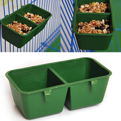 Picture of 1pc 2 in 1 Parrot Food Water Bowl Dual Feeding Cup Plastic Bird Pigeons Cage Water Food Feeder Bird Parrot Pet Aviary Water Bowl